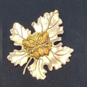 Vintage SYLVIA DAHL Huge OAK LEAF Butterfly Clasp Pin Costume Jewelry
